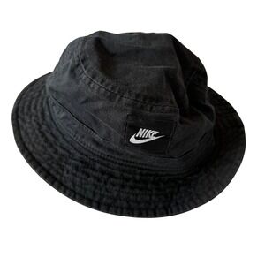 Nike Kids Bucket Hat Black Cotton Twill Futura Logo Sun Cap S/M